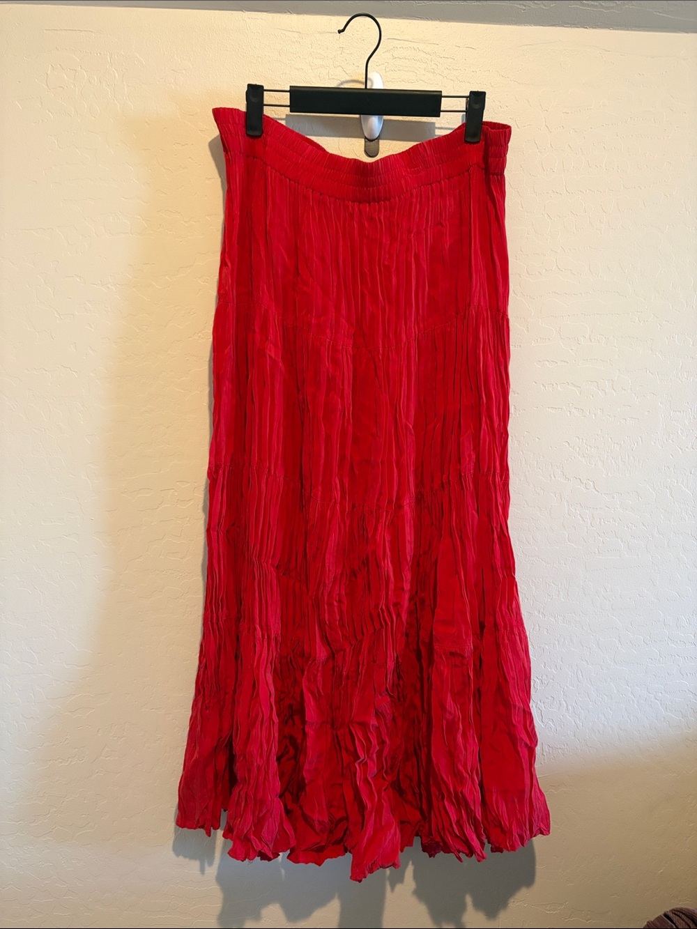 Bright Red Crinkled Maxi Skirt